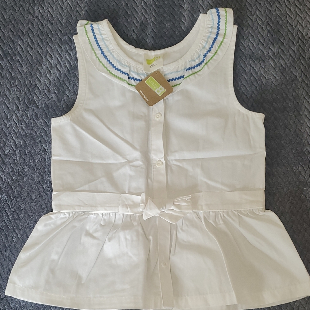 Crazy 8 White Sleeveless Top with Blue and Green Accents